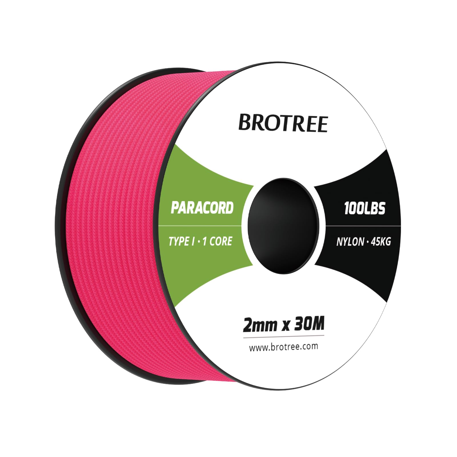 Brotree Paracord 2mm 30M 100% Nylon Rope 1 Strand Parachute Cord for Outdoor, Craft, DIY - 45kg Breaking Load (Neon Pink)