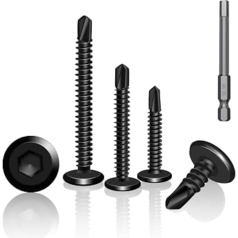 Pack of 60 Self-Tapping Screws Stainless Steel 5.5 x 16 mm 410 Drilling Screws Stainless Steel Metal Screws Self-Tapping Flat Head Hexagon Socket Screws with Bit Black
