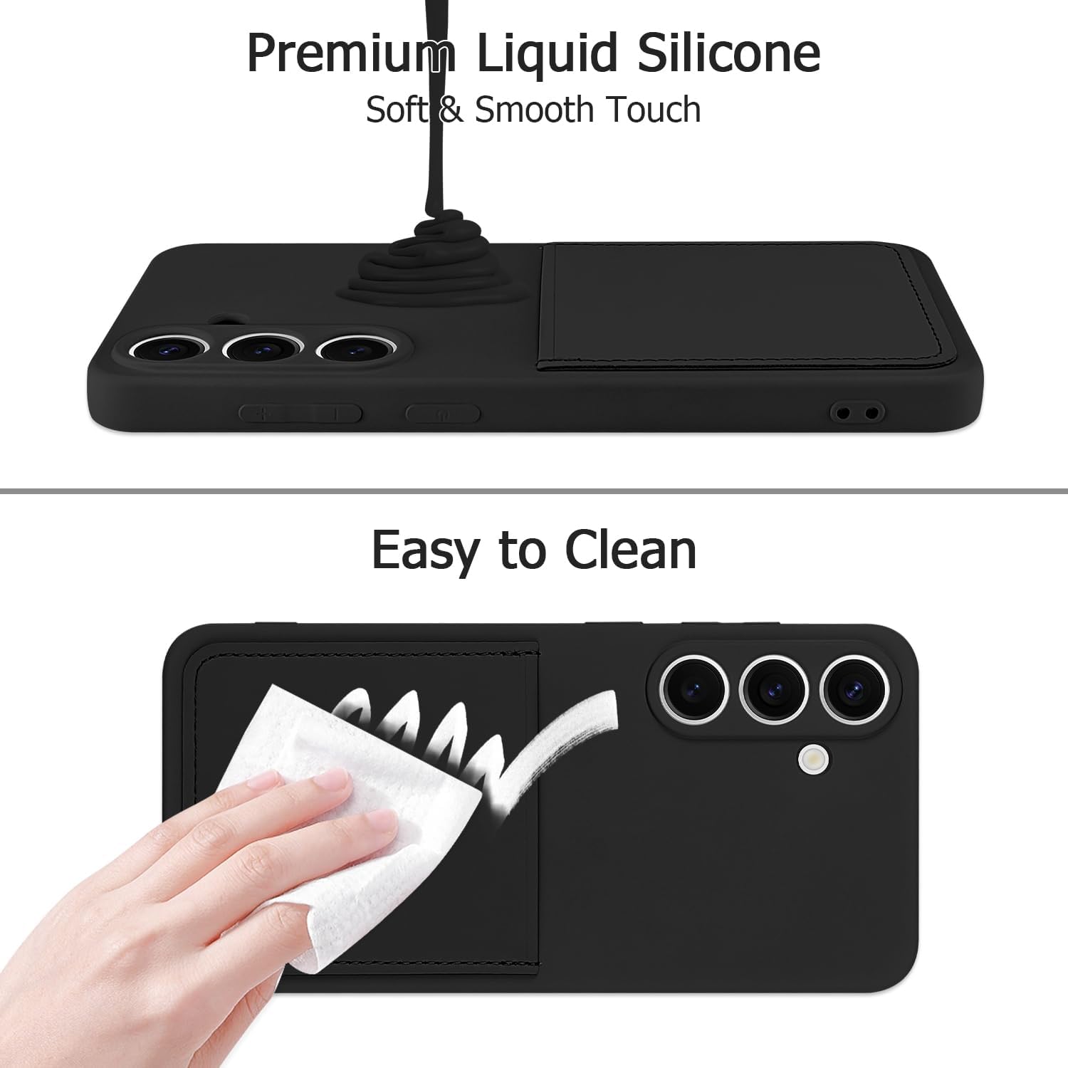 Designed for Samsung Galaxy S25 Case with Card Holder for Women Men Soft Liquid Silicone Cover [Microfiber Lining] Shockproof Slim for Samsung Galaxy S25 Wallet Case Black - Image 4
