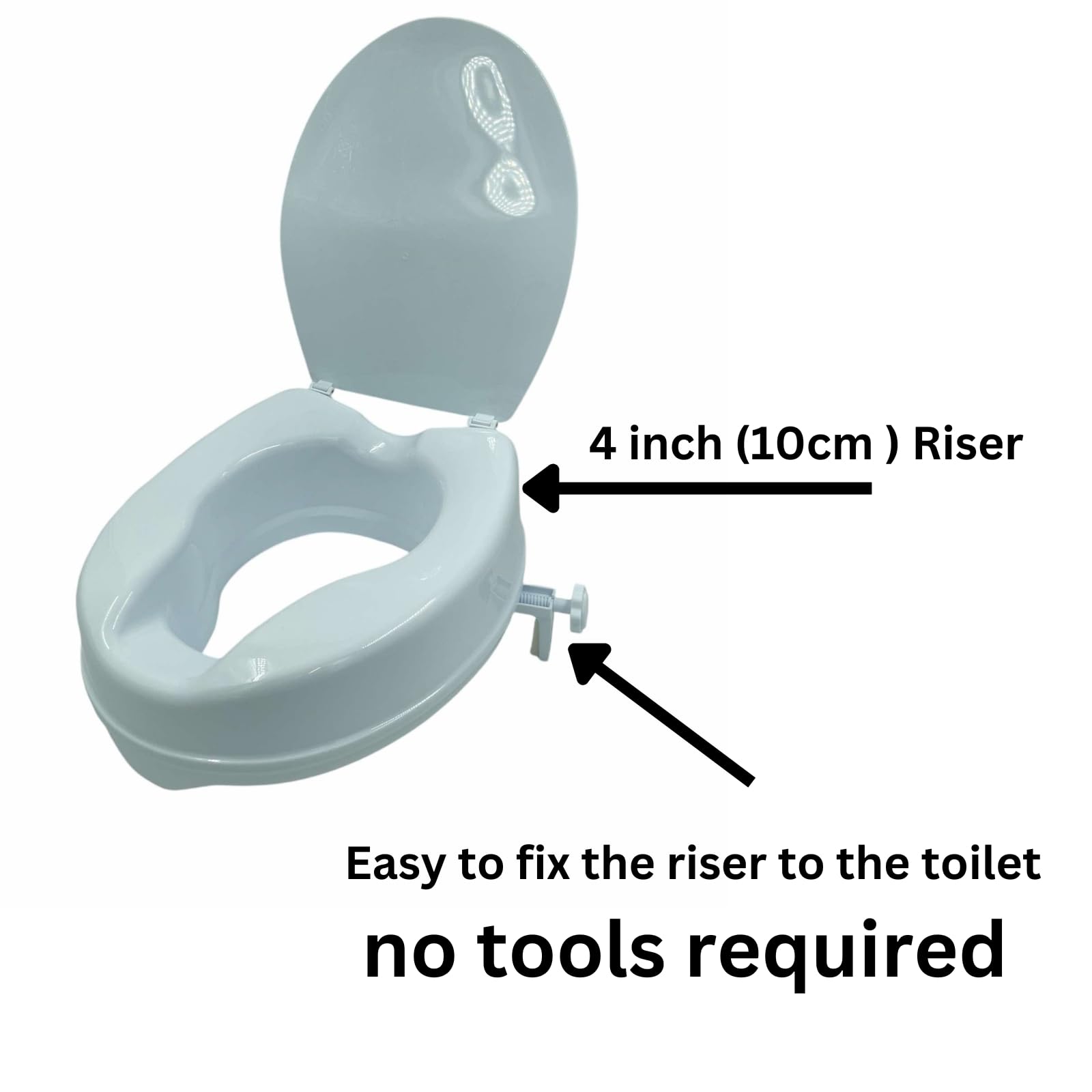 Erhöhter Toilettensitz, 10 cm, mit Deckel für ältere Menschen und Behinderte, bequeme erhöhte Toilettenerhöhung für Erwachsene, ideal für ältere Menschen und eingeschränkte Mobilitätshilfe