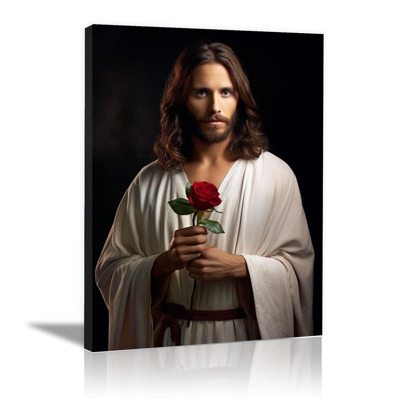 WIKEO Sztuka ścienna płótno malarstwo Jezus obraz portret Jezusa salon dom religia ściana malarstwo dekoracyjne Jezus Bóg obraz plakat (czarny 8-40 x 60 cm oprawiony