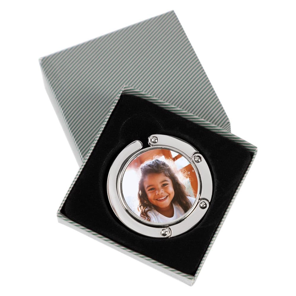 Ocadeau Gancio portaborse personalizzato – Modello rotondo in metallo argentato – Accessorio elegante e idea regalo unica per donna