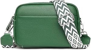 Crossbody Bag for Women, Camera Bag Genuine Leather Purse with Wide Guitar Strap Crossbody Trendy Design