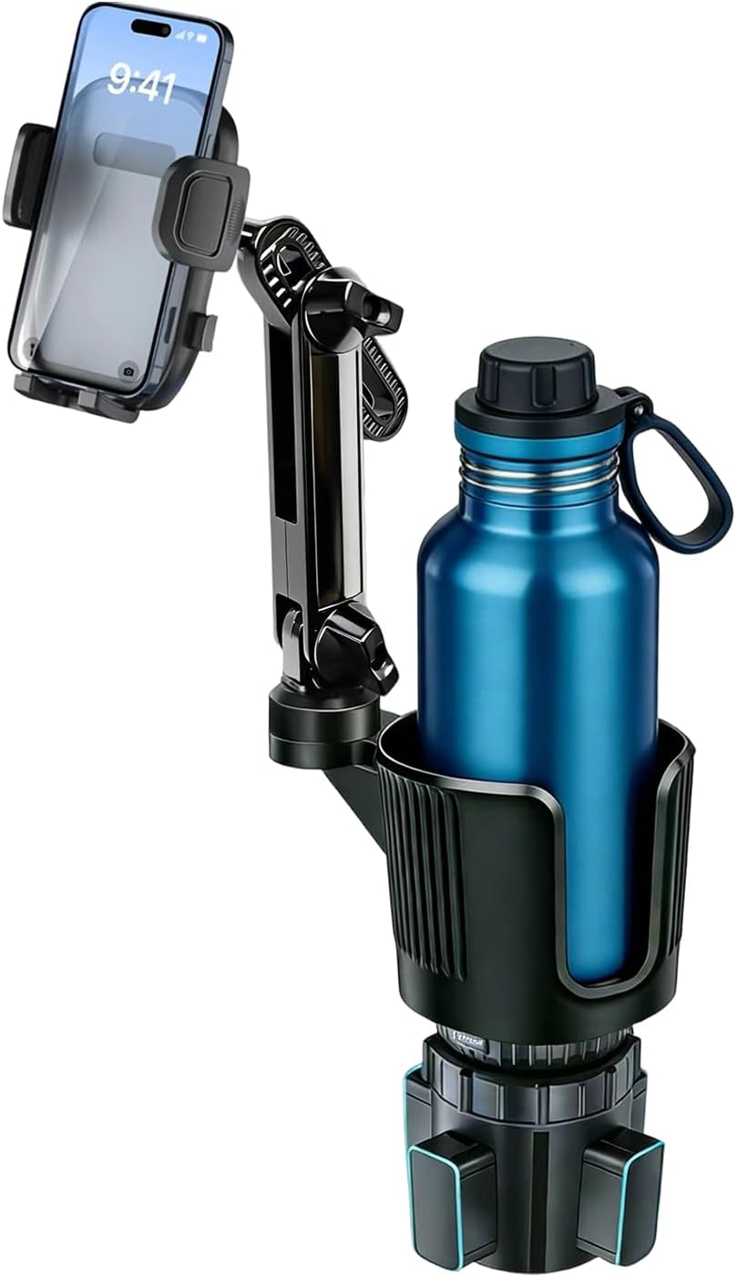 2 in 1 Phone Holders for Your Car, 360°Rotation Car Phone Holder Phone Mount for Car with Expandable Base Car Cup Holder Phone Holder Phone Mount Extendable Long Arm for All Smartphone