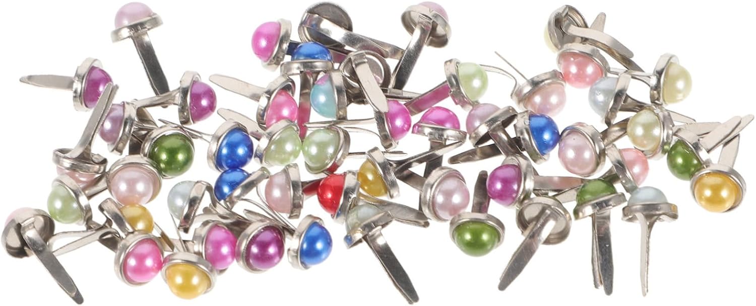 DIYEAH 50pcs Mini Brads Metal Pearl Brads Paper Fasteners Craft Card Making Supplies Scrapbook Pearl Snap Fasteners DIY Scrapbooking Gems Scrapbook Accessories