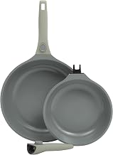 Sur La Table Kitchen Essentials Craft Studio Cast Aluminum Detachable Handle 8 and 10 Inch Skillet Fry Pan Set w/PFA Free Ceramic Non Stick Removable Handle Induction Safe - Juniper Green