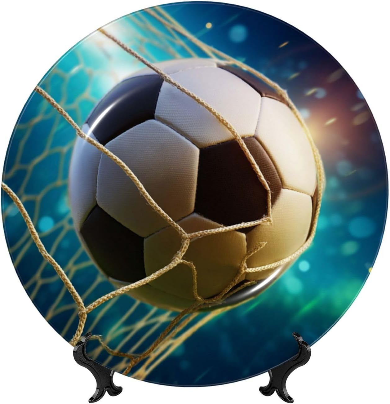 Decorative Plate 10in Dessert Plate Ornament Ceramic Plates with Display Goal soccer Bone China Decorative Plat Stand Hanging Porcelain Plate for Home Wall Decor