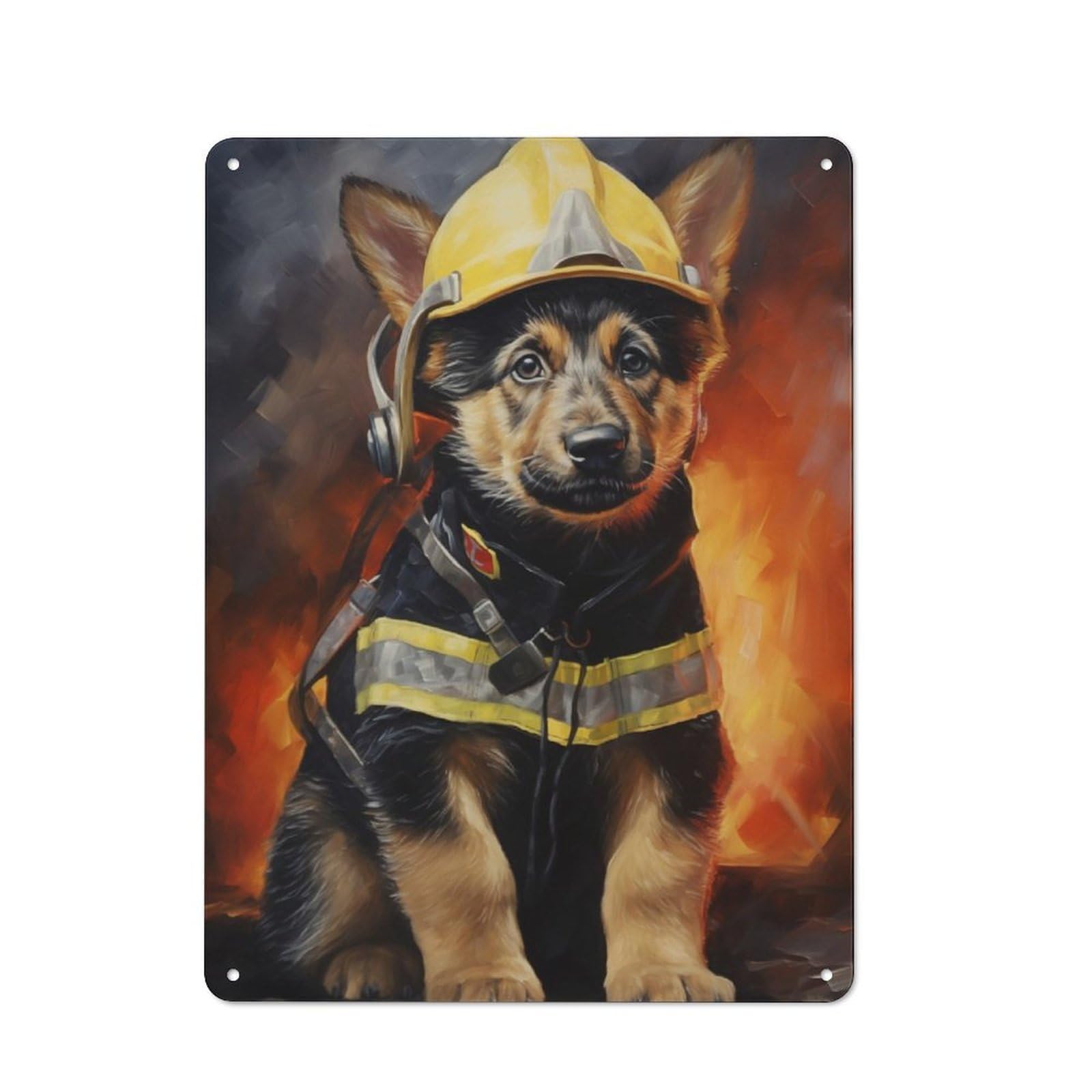 Junmoney Puppy Firefighter For Café Or Restaurant, Vintage Metal Sign 40X30cm, For Vintage Wall Decor Fans, For Cafés, Pubs And Restaurants