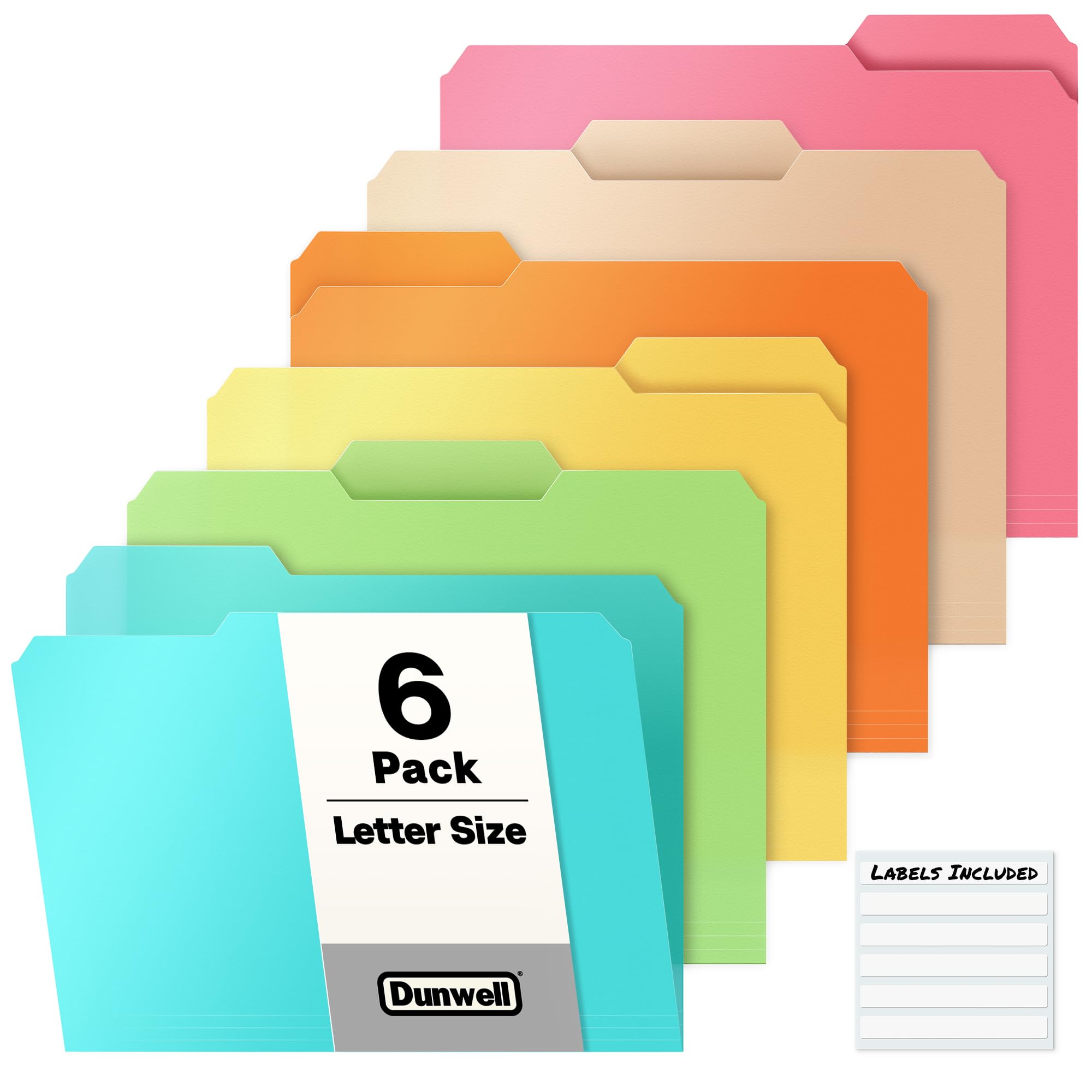 Dunwell Plastic Colored File Folders (6 Pack), 1/3 Tab File Folders for 8.5x11 Letter Size Documents, Assorted Pastel Colors, Acid-Free Poly for Long
