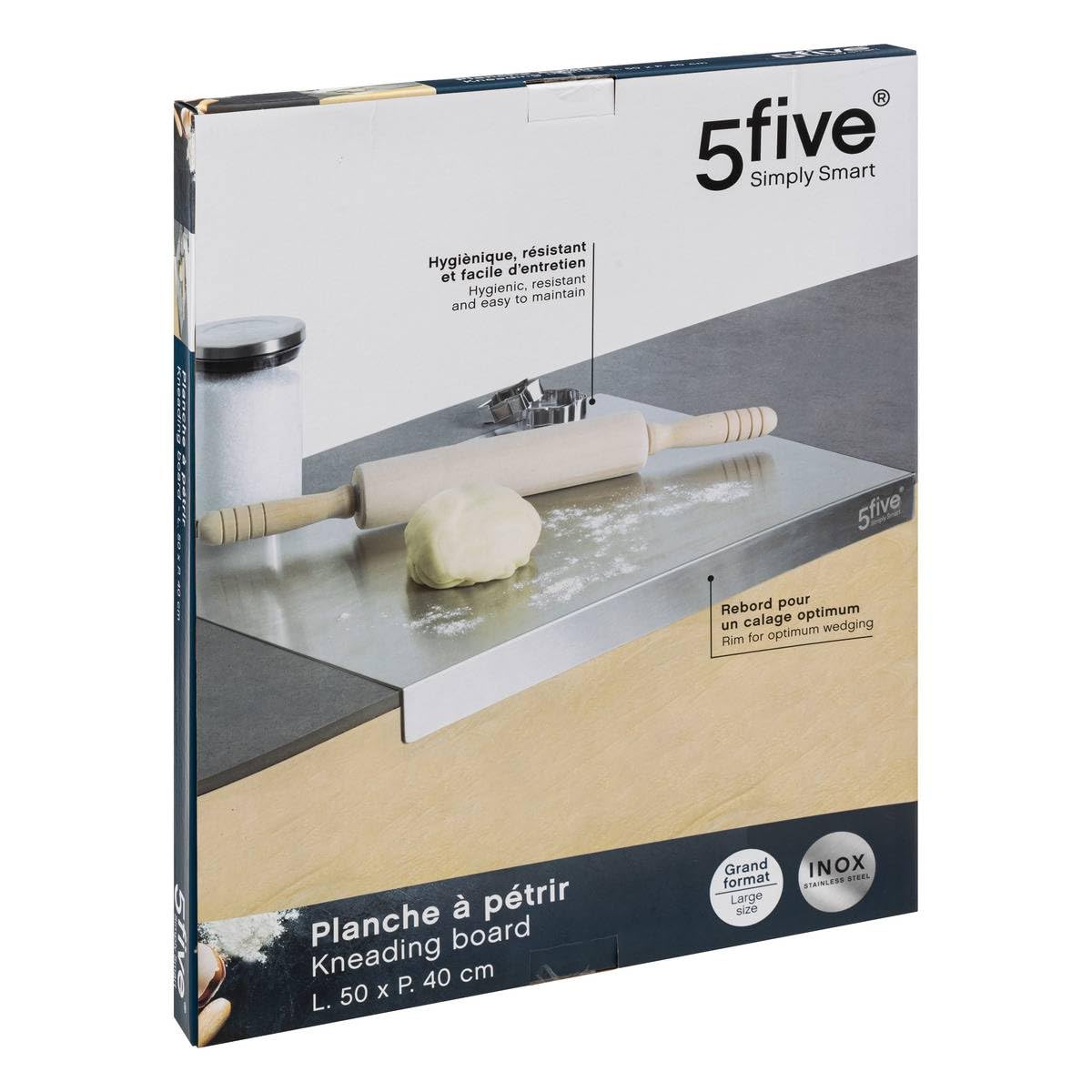 5Five - Tagliere e impastatrice in acciaio inox - 50x40 cm - Acciaio inox 430 ad alta resistenza - Accessorio da cucina
