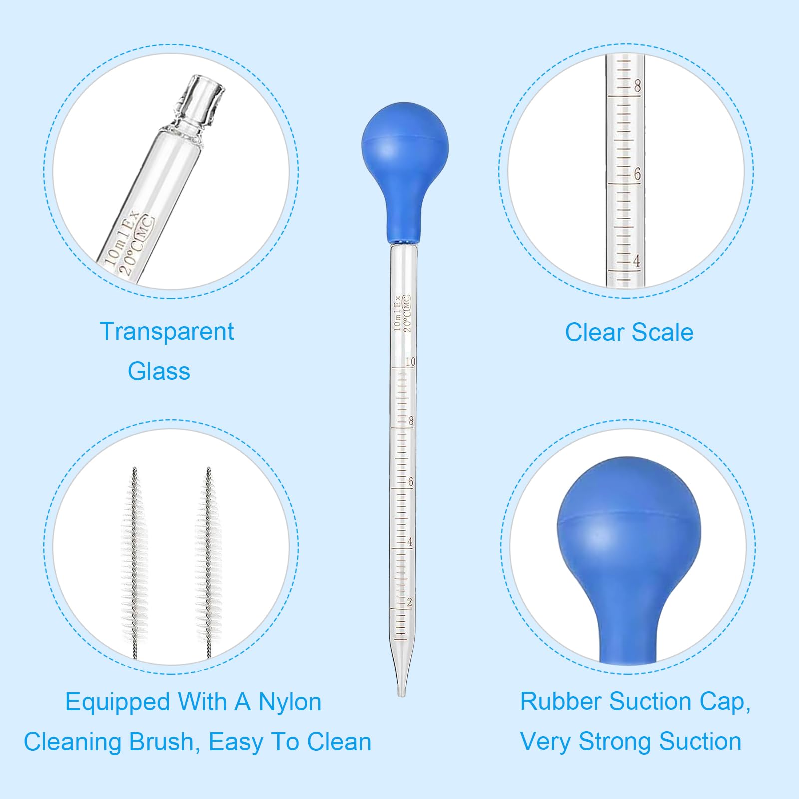 Pipettes en Verre 6 pcs Pipette Graduée en Verre 10ml Liquide Pipettes Dropper, Compte Goutte, Graduées Dropper, Pipette de Transfert, Liquide Droppers pour Parfum Laboratoire