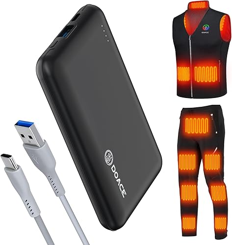 DOACE Paquete de batería para chaleco calefactable, 10000mAh 5V3A Power Bank con cable de carga USB-C, cargador portátil de 15 W para chaqueta