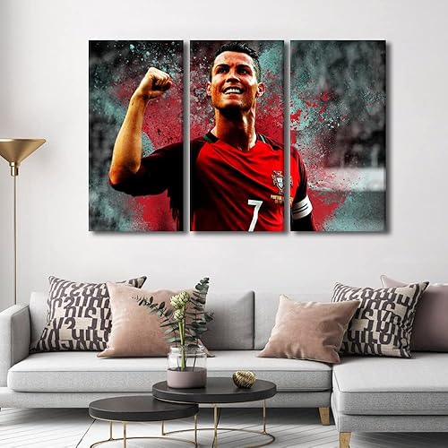 Miniatura 204 de TISHIRON 3 paneles CR7 Cristiano Ronaldo - Póster en lienzo para decoración de pared, pelota deportiva, casa moderna, para club, arena, sala