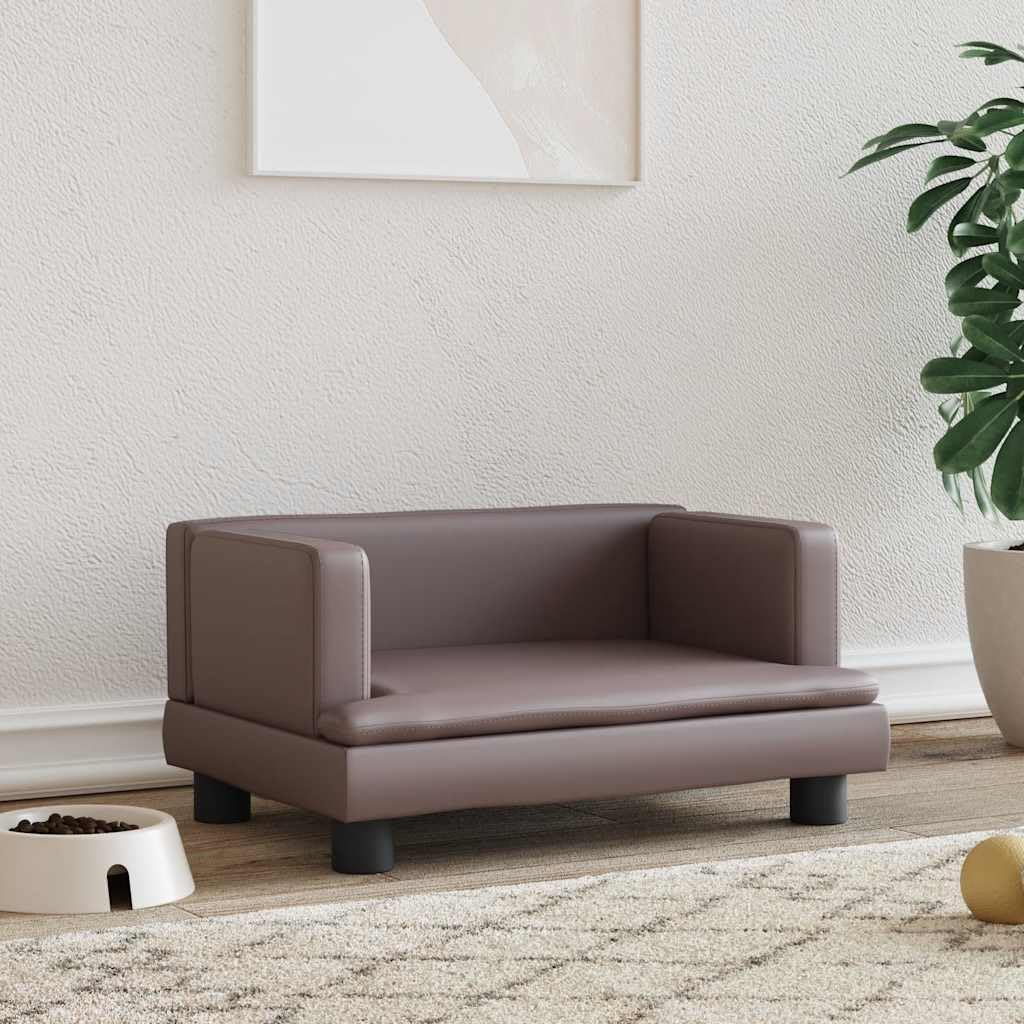 Hundebett Braun Kunstleder 60x40x30 cm mit Schaumstoffpolster, robustem Kiefernholzrahmen, rutschfestem Bezug, waschbar, ideal als Schlafplatz, Sofa, Körbchen für Haustiere, Welpen