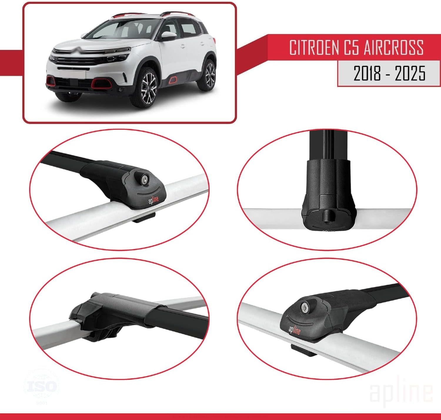 Compatible with Citroen C5 Aircross 2018-2025 ACE-1 Car Roof Rack Cross Bar Black Aluminium 2 Bars
