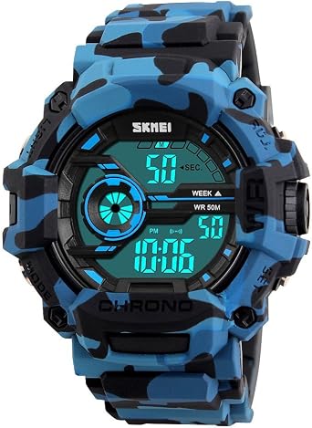 TONSHEN Orologio Da Uomo Mimetico Plastica Lunetta e Gomma Band Subacqueo  50M Impermeabile LED Digitale Orologi da Polso Sportivo Militare Tattica  Numero Display Running Orologio Gli Uomini (Blu) : Amazon.it: Moda
