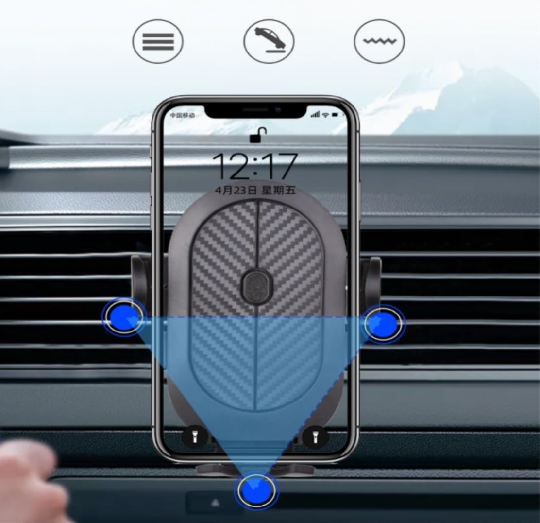 Robusto Soporte Movil Coche Ventosa para Coche Fibra De Carbono Tipo Uno Bloqueo Teclas Soporte para Teléfono Móvil Salida Aire Acondicionado para Plegable Duradero(A)