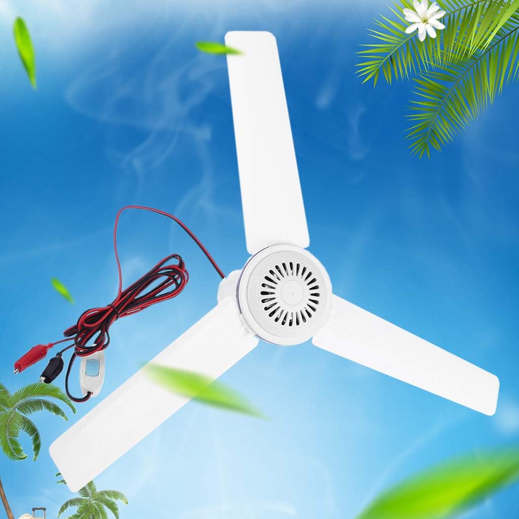 12V 24V Ceiling Canopy Fan Mute Hanging Fan for Outdoor Camping 3 Leaves Household Hanger Fan with Hook Portable
