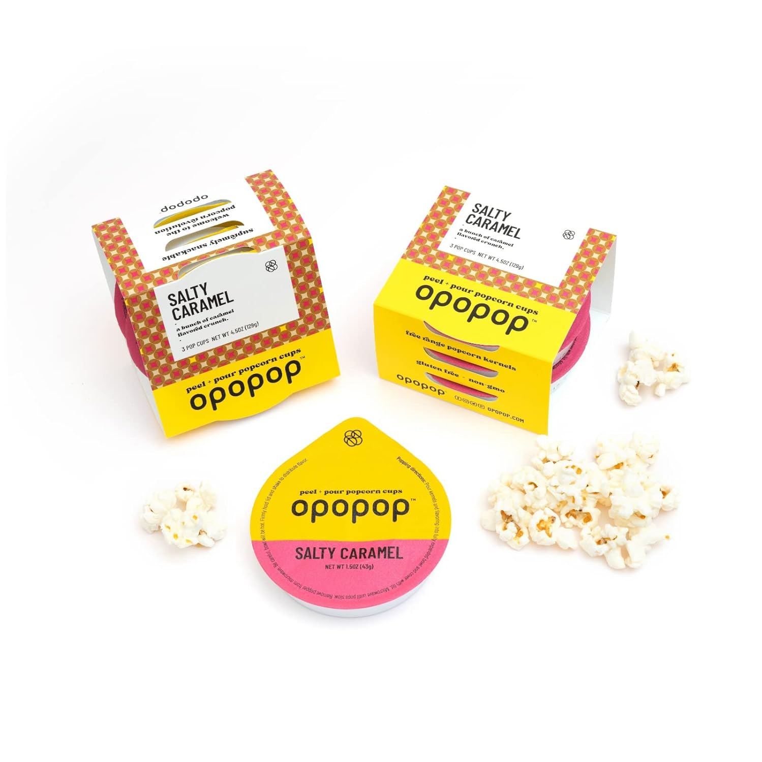 Opopop Microwave Popcorn - Pop Cups Salty Caramel 6-Pack, Non-GMO Gourmet Popcorn Kernels &amp; Popcorn Flavoring, Caramel Popcorn, Gluten Free Snacks, Easy to Make and No Mess