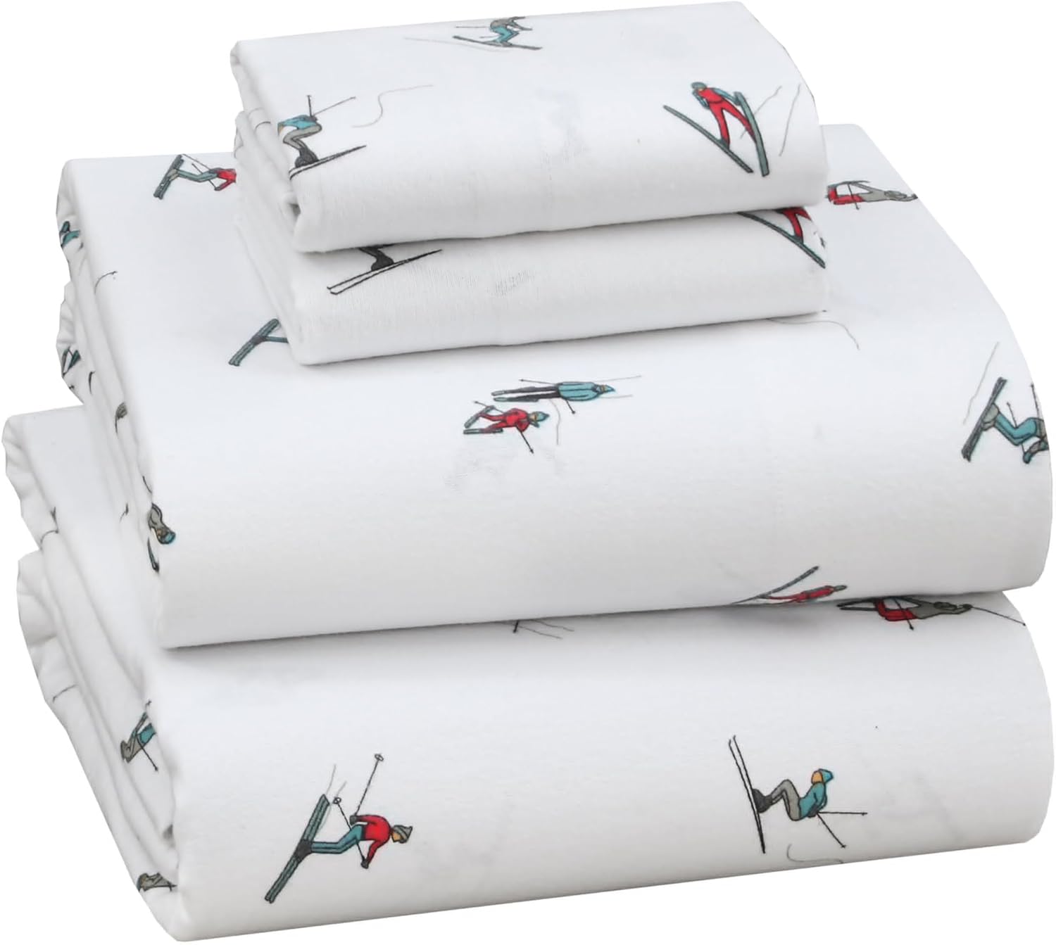 RUVANTI Flannel Sheets Queen Size - 100% Cotton Double Brushed Bed Sheets, Deep Pockets 16 Inches Queen Sheet Set, All Seasons Breathable & Extra Soft - Warm & Cozy, 4 Piece, Flurry Friends