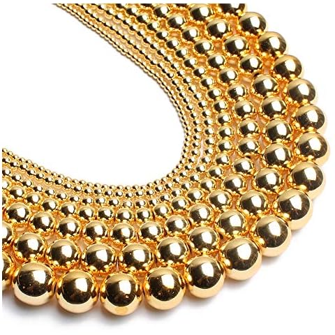 Song Xi 18K Gold Hematite Beads Round Loose Beads for Jewelry Making DIY Bracelets and Necklaces 6mm/60pcs Cover