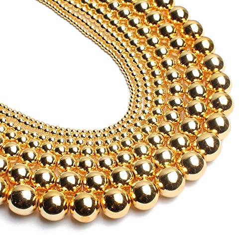 Song Xi 18K Gold Hematite Beads Round Loose Beads for Jewelry Making DIY Bracelets and Necklaces 10mm/38pcs