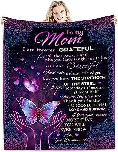 to My Mom Gifts Blanket Flower Butterfly Ultra-Soft Micro Fleece Throw Blankets, Gifts for Mothers Day for Mom from Daughter| from Daughter Son Gift Birthdays Bed Sofa Travel Warm Love Fuzzy 60 x50