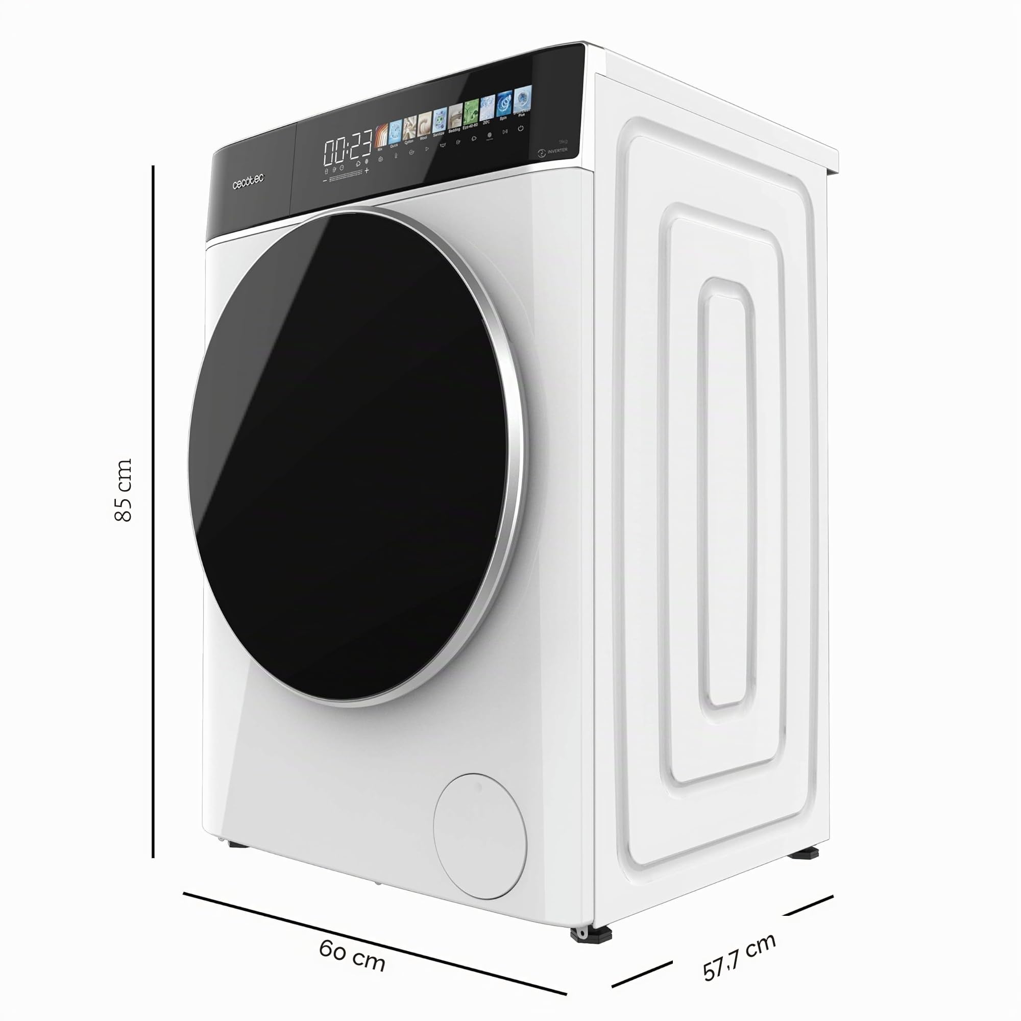 Cecotec Lavatrice a Carica Frontale - Lavatrice 9Kg Carico Frontale Bolero DressCode 9900 Inverter FullColor A. Bianco, 1400 rpm, Display 10,3", 11 programmi, Motore Inverter Plus, SteamMax, Classe A