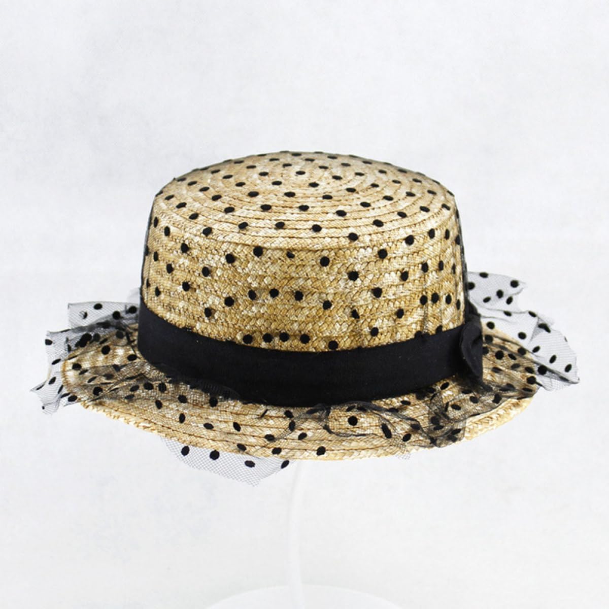 Lace Fisherman Strap Straw Hat Women's Flat Top Sun Protection Beach Hat Woven Vacation Outdoor Headwear Multi