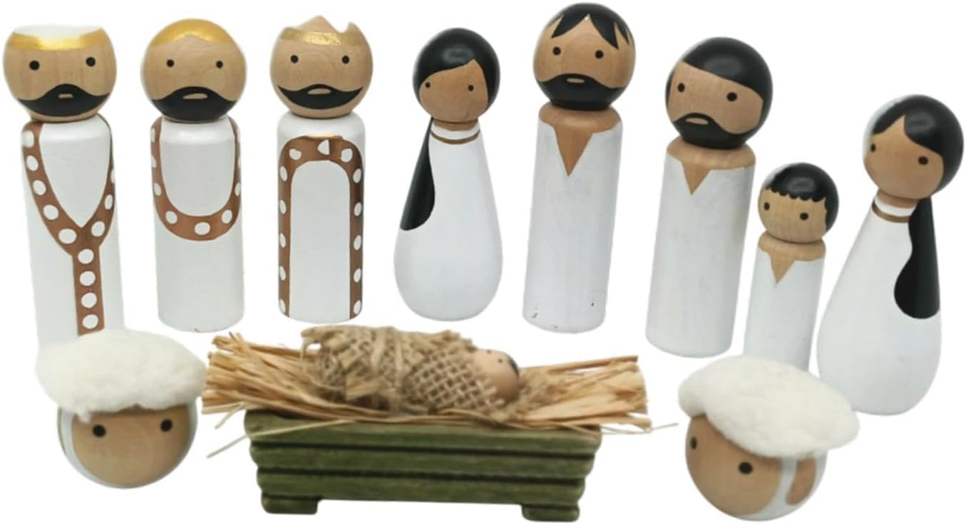 Wood Tabletop Ornament Gift Nativity Scene Statue Set for Bedroom Home Party