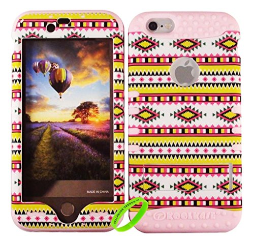 Cellphone Trendz New 3-piece HARD & SOFT RUBBER HYBRID ROCKER HIGH IMPACT PROTECTIVE CASE COVER for Apple iPhone 6 4.7 inch 6th Generation - White Tribal Aztec Design Hard Case Design on Light Pink Silicone