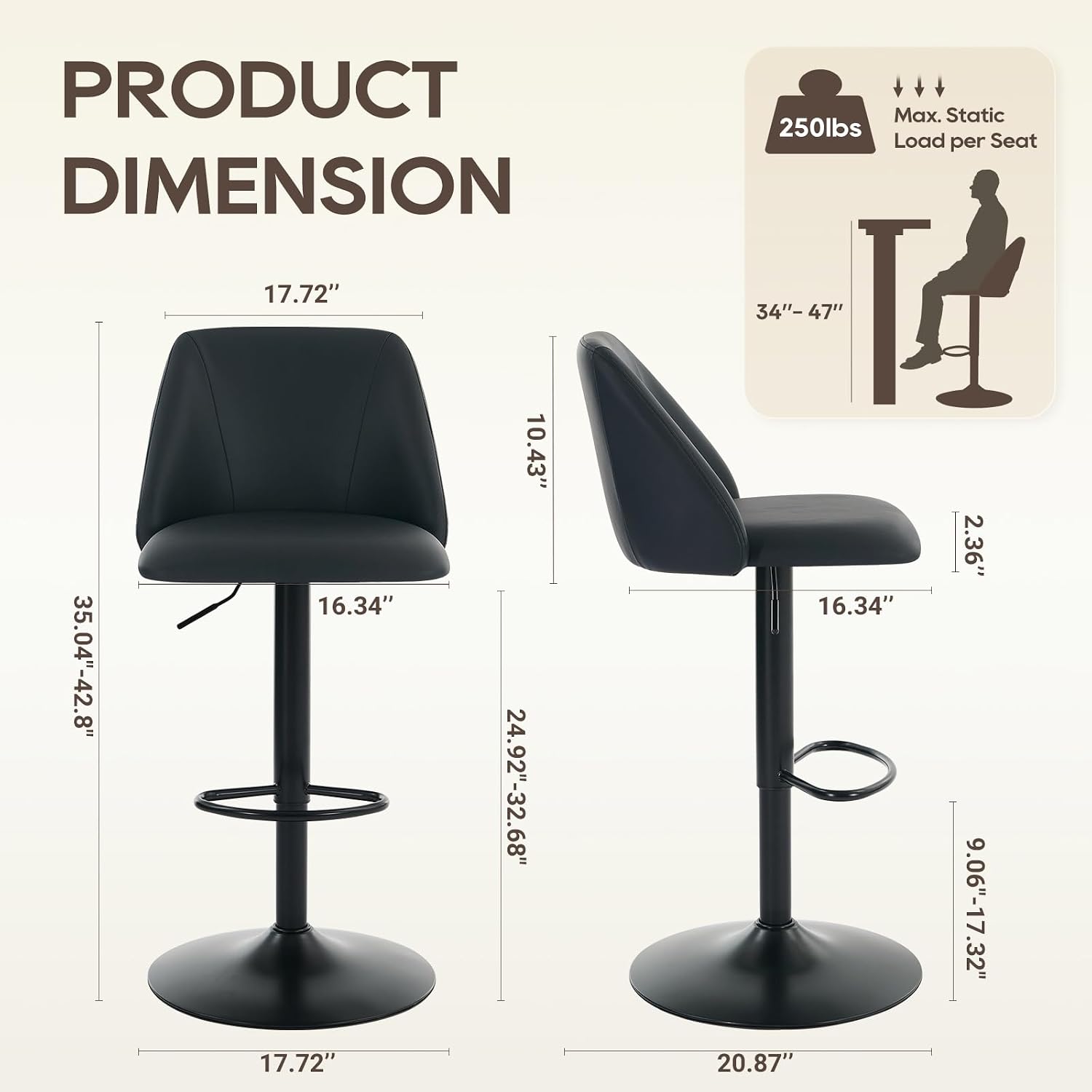 Front view of the COLAMY Bar Stool