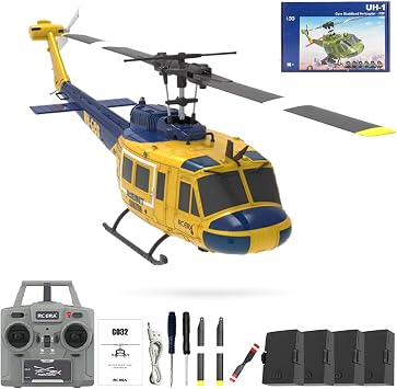 RC ERA C032 RC Helicopter, 1/48 Scale 2.4G 6CH UH-1 Huey Flybarless RC Helicopter, 6-Axis Gyroscope Stabilization, with Altitude Hold & 3D Inverted Flight for Adults Enthusiasts, 4 Battery