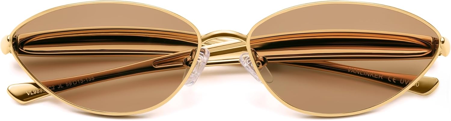 VANLINKER Retro Trendy Oval Sunglasses for Women Men 2026 90s Cat Eye Gold Frame Small Face Sun Glasses VL9893 - Image 2
