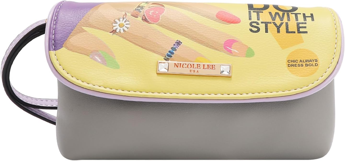 Nicole Lee Makeup Bag, Vegan Leather, 2 Clear Zip Compartments (NAIL POLISH)