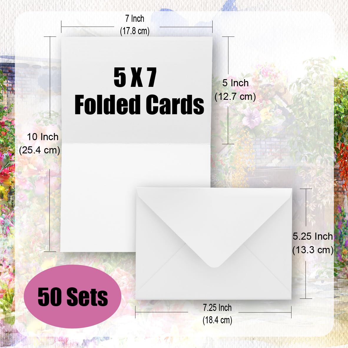 ANSSDO Lot de 50 cartes aquarelle en coton blanc de 12,7 x 17,8 cm avec enveloppes, pliables, poids lourd, 63,5 kg, cartes de vœux pour toutes les occasions