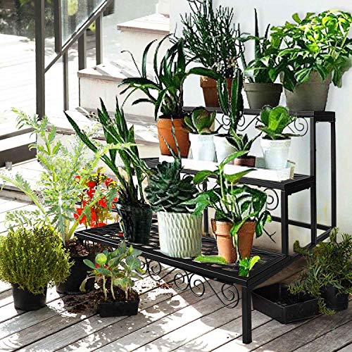 Tiered Plant Stand Outdoor Metal 3 Tier Stands for Multiple Plants Ladder Potted Indoor Shelf Holder Rack