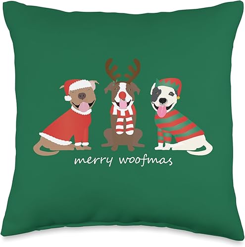 Merry Woofmas Pit Bull Cute Christmas Dogs Holiday Merry Woofmas American Pit Bull Terrier - Cojín de perro de Navidad, 16 x 16 pulgadas, multicolor