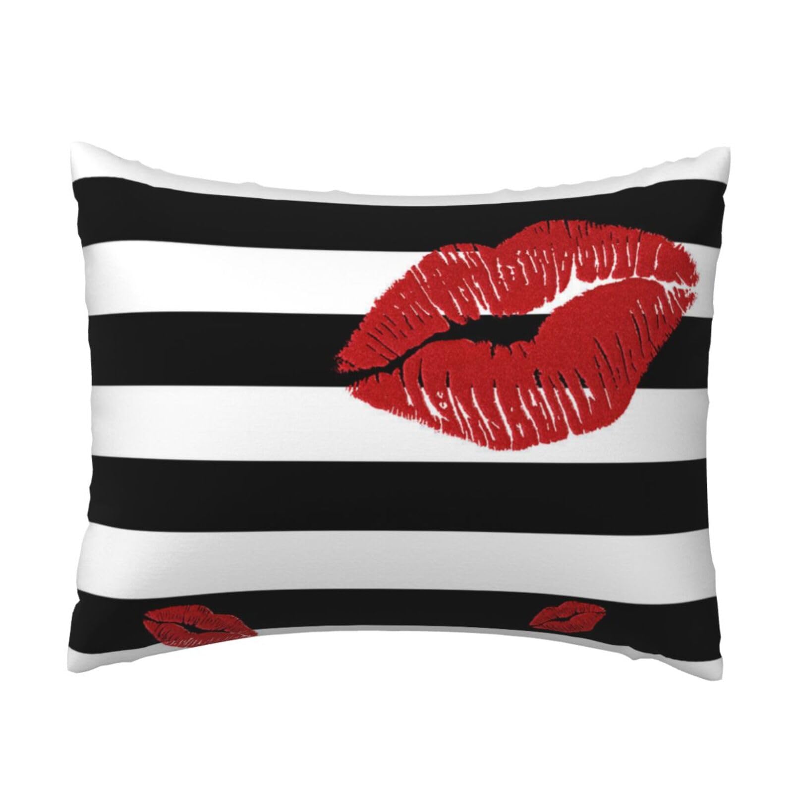 GSGCSBYMLG Lips Printed In Black And White Stripes printed Pillow Case 20x26in Cushion Cover