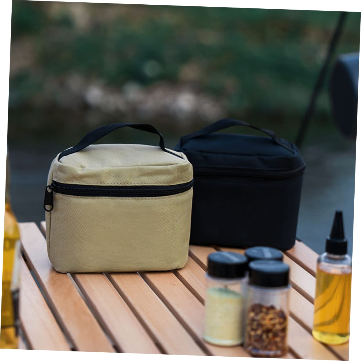 MAGICLULU 2 Sätze Gewürzgläsern mit Aufbewahrungstasche Tragbare Gewürzbehälter für Camping und Picknick Teiliges Set Khaki für Einfache Handhabung und Perfekten Genuss Unterwegs