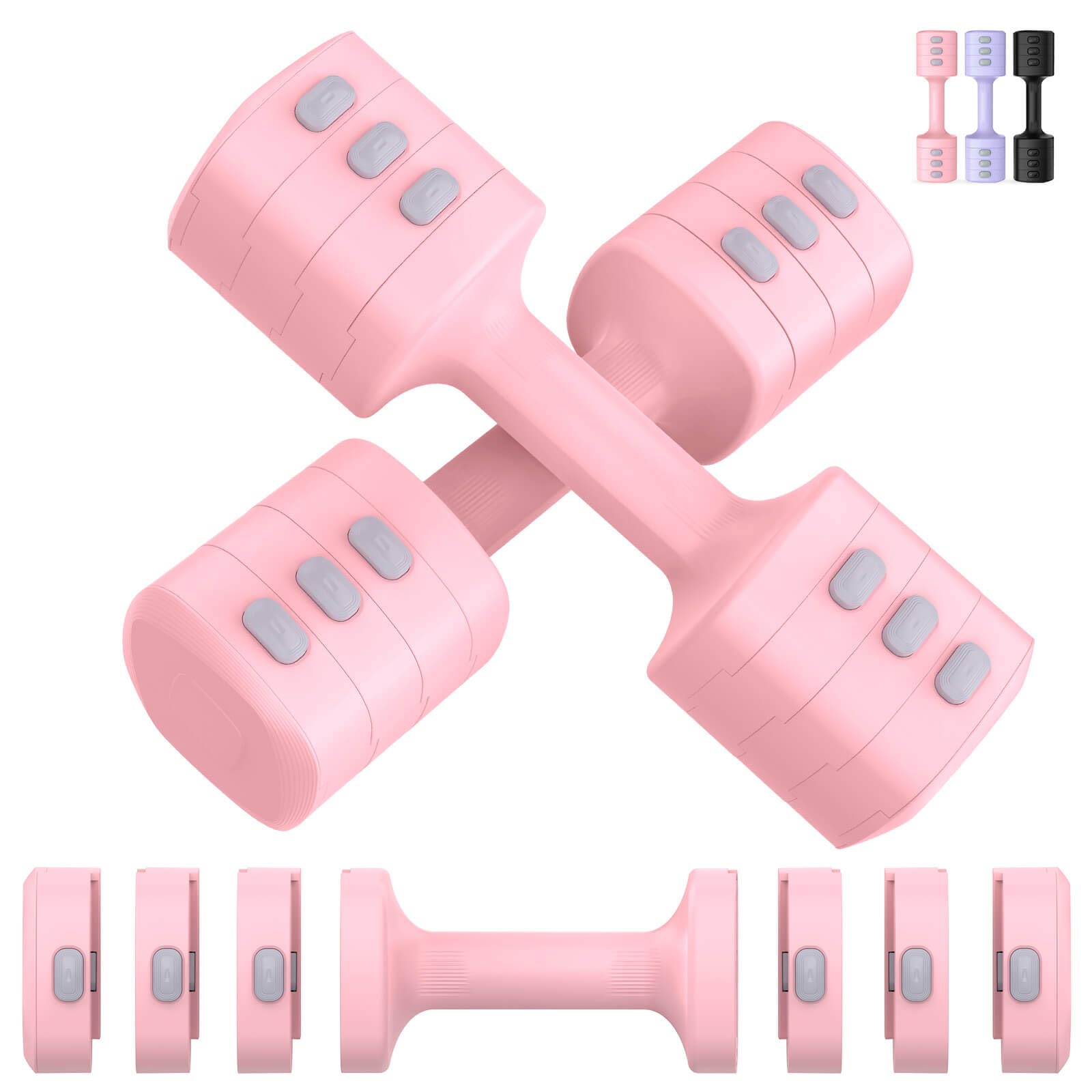 Tepemccu 4-in-1 Adjustable Dumbbell Set, 5kg (11lb) Weights Dumbbells Set Each 1/1.5/2/2.5kg(2.2/3.3/4.4/5.5lb), Portable Hand Weights for Women Home Gym Fitness (Pink)