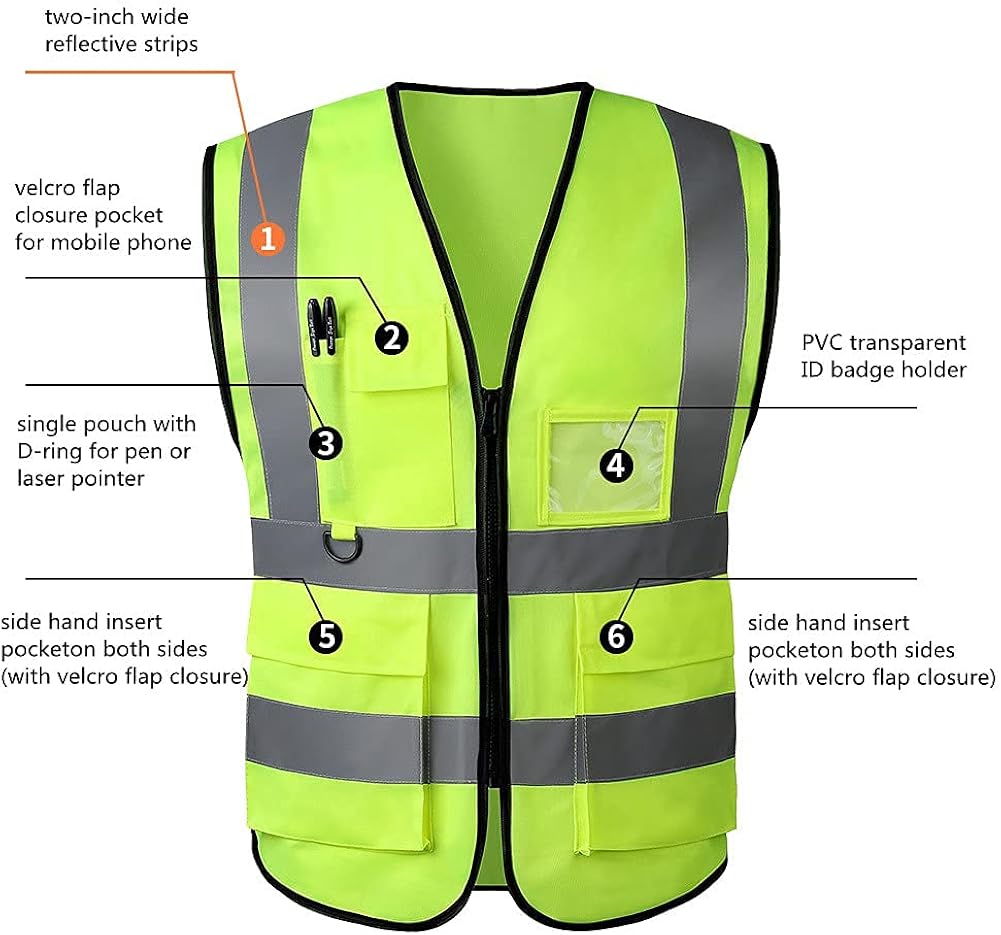 Reflective Safety Vest for Women Men High Visibility Security with Pockets Zipper Front Meets ANSI/ISEA Standards : Tools & Home Improvement