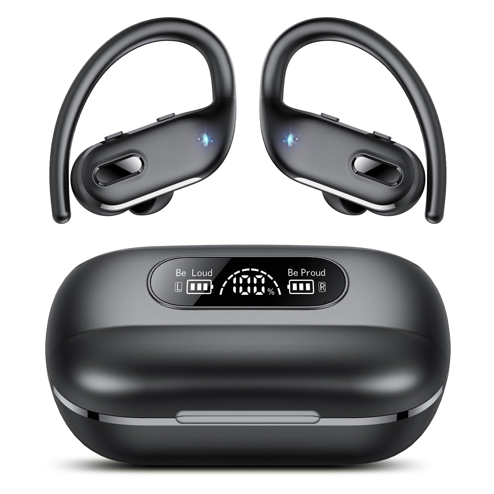Auricolari Bluetooth 5.3 senza fili, auricolari Bluetooth 5.3 stereo 3D HiFi over ear, 80 ore, con microfono con cancellazione del rumore, cuffie impermeabili IP7 per allenamento/corsa/palestra, nero