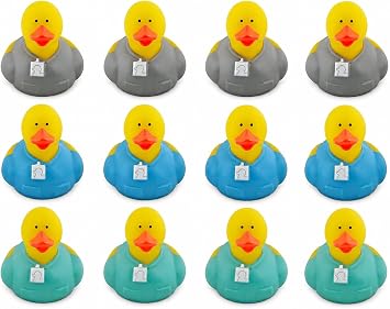 Fun Express 2" Teal, Gray and Blue Medical Scrubs Rubber Ducks - 12 Pc.