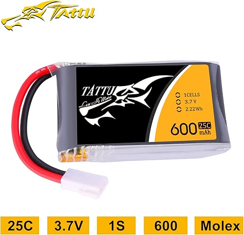 Miniatura 3 de TATTU Paquete de 6 baterías LiPo de 3.7 V 600 mAh 25C 1S con enchufe Molex compatible con Syma X5 X5C X5SW X5SC-1 CX-3W CX-31 M68 M68R UDI UDI U45
