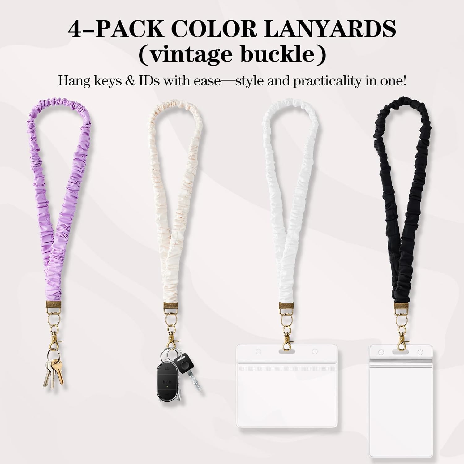 8 Set-Scrunchie Lanyard for Id Badges and Keys, Elastic Ruched Design,Unique Vintage Clasps,Stylish Styles Stretchy Teacher Lanyard for Women,Ideal Gift for Office,Teachers,Nurses