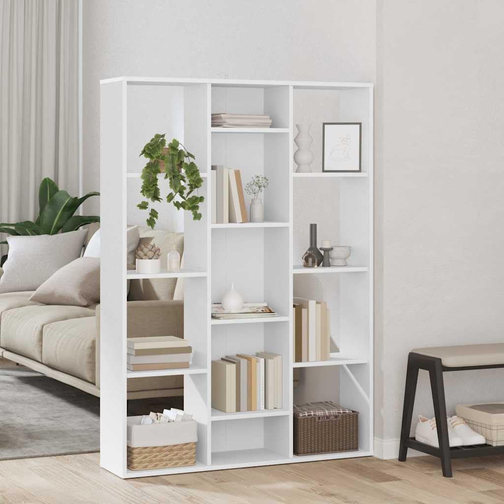 Separador de habitaciones blanco de material de madera, 100 x 24 x 140 cm, con 13 compartimentos, independiente como estantería y protección visual para salón, dormitorio, oficina y balcón