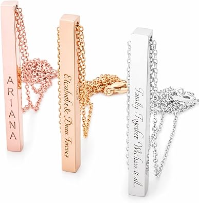 Petite Boutique Personalized Cube Bar Necklace Engraved Vertical Pendant Unique and Meaningful Jewelry