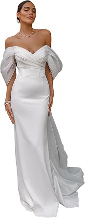 Mermaid Wedding Dresses Satin Off the Shoulder Elegant Wedding Gown for Bride V Neck Backless Trumpet Bridal Dress