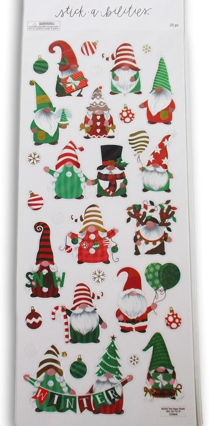 Pegatinas de gnomo de Navidad para diario, álbumes de recortes, tarjetas, artes y manualidades, 28 piezas